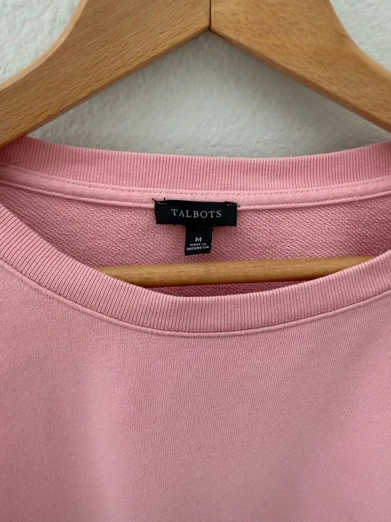 Talbots Pink Embroidered-Sleeve Crewneck Sweatshirt Size Medium - Picture 3 of 5